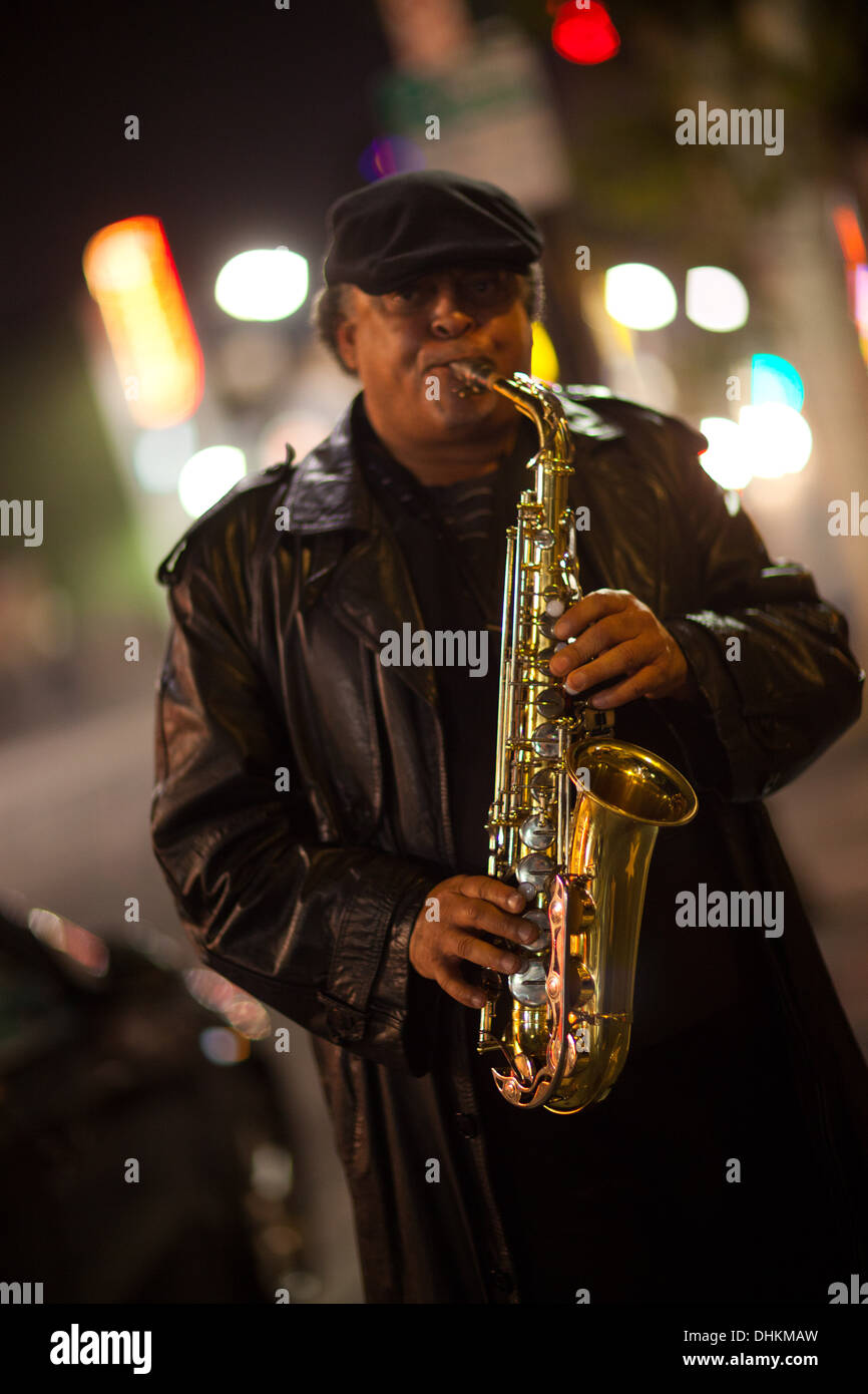 Sassofonista, Hollywood Blvd., Los Angeles, California, Stati Uniti d'America Foto Stock