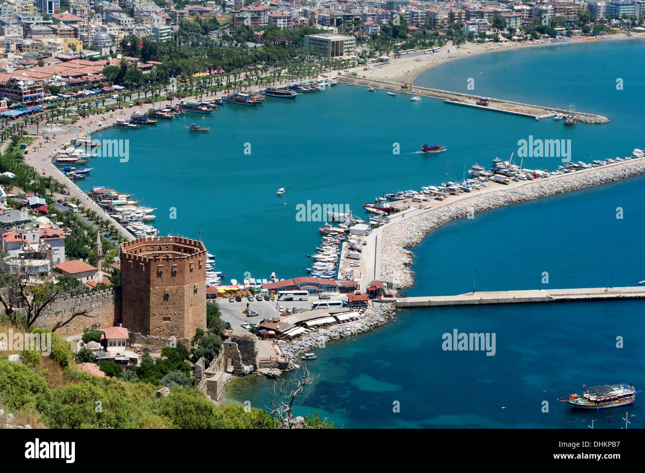 Alanyas' della costa mediterranea e il castello ottomano (Turchia) Foto Stock