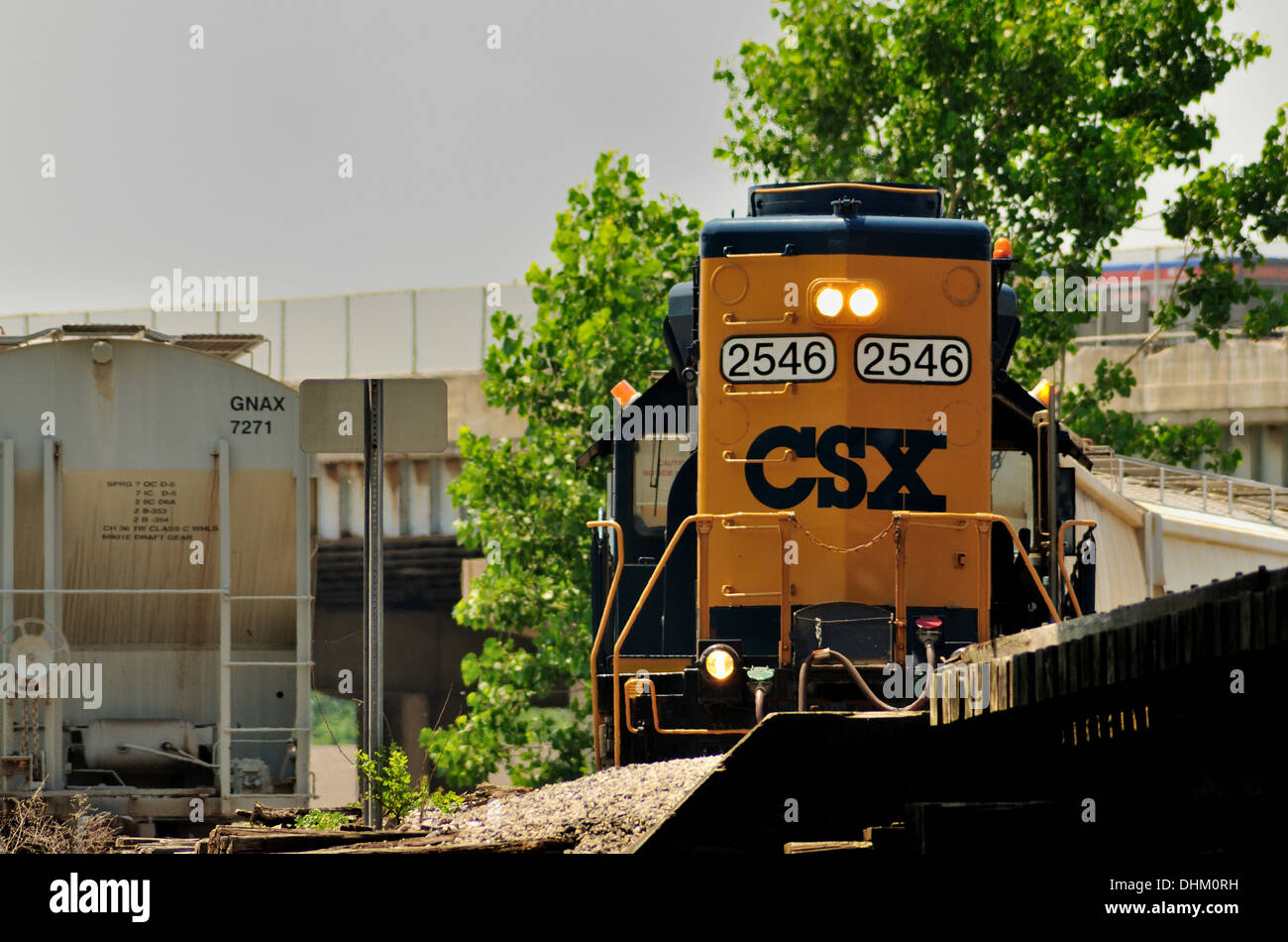 CSX treno di vetture di commutazione sul ponte Foto Stock