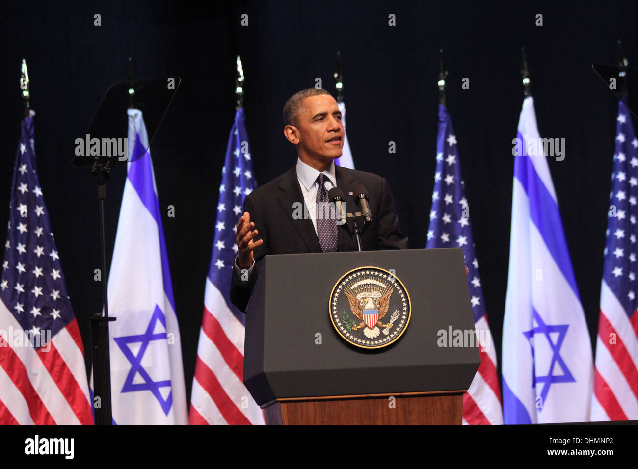 Il Presidente Usa Barack Obama durante una visita in Israele 21 Marzo 2013 presso il National Conference Center di Gerusalemme Foto Stock