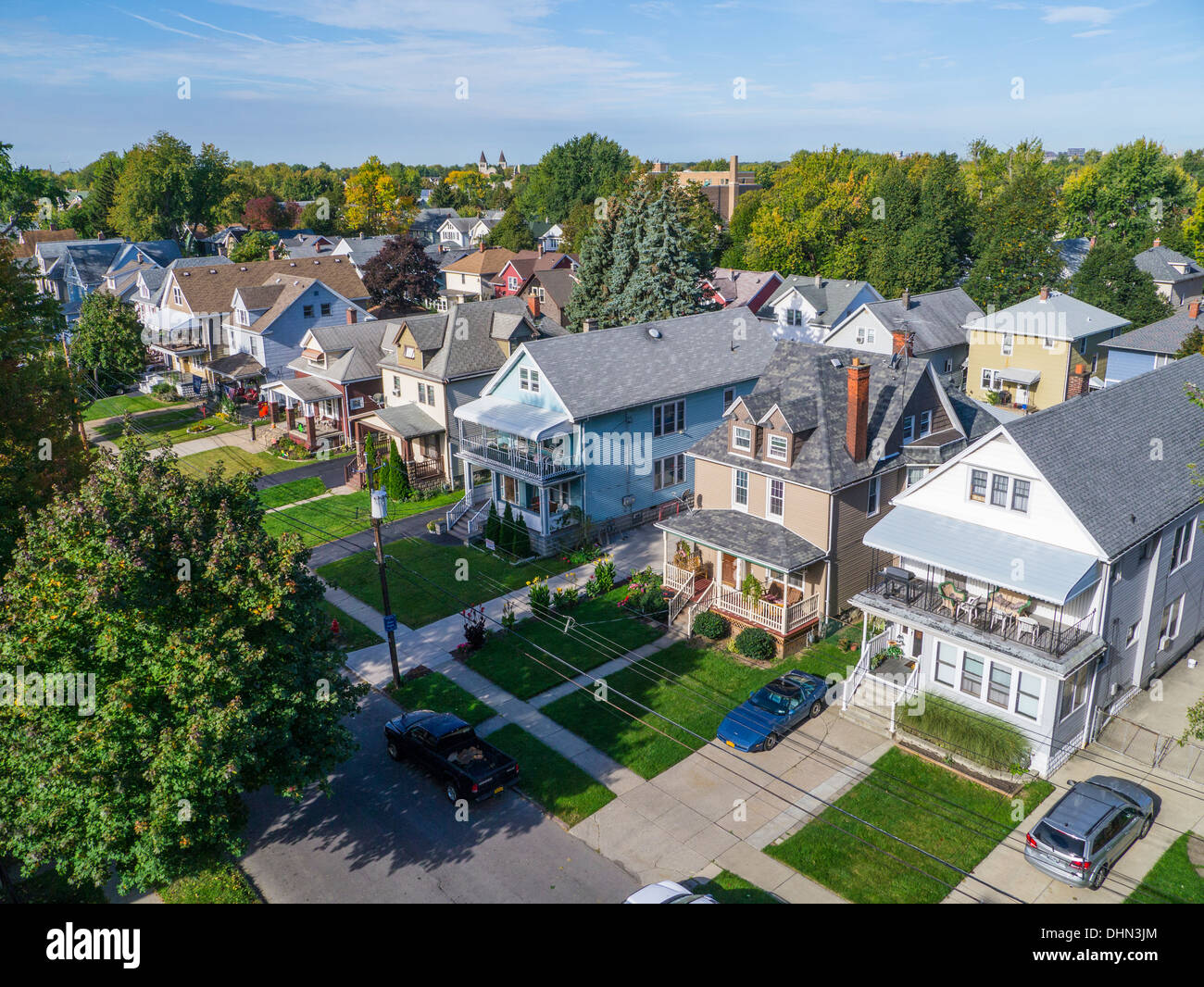 Guardando verso il basso a partire da sopra ad una area residenziale di South Buffalo New York Stati Uniti Foto Stock