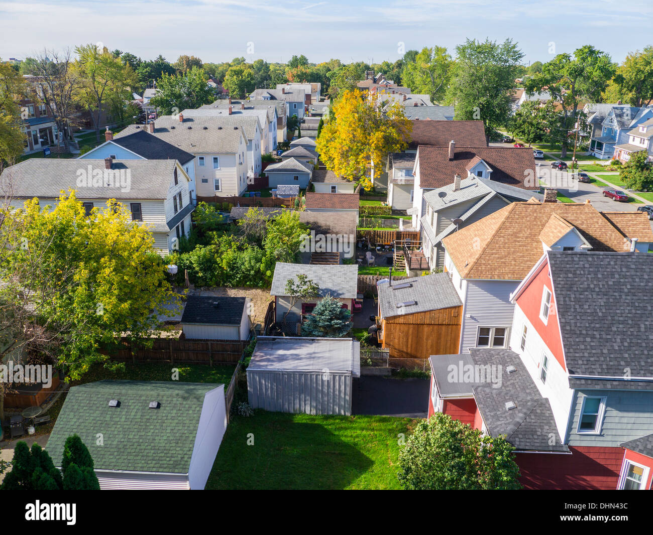 Guardando verso il basso a partire da sopra ad una area residenziale di South Buffalo New York Stati Uniti Foto Stock
