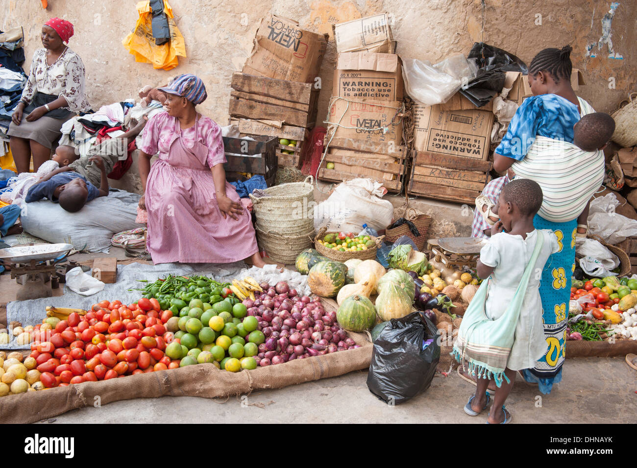 Il mercato della città di Lamu, Kenya Foto Stock