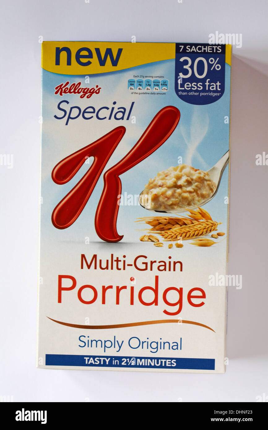 Scatola di Kellogg's Special K multi-granella porridge originale semplicemente isolato su sfondo bianco Foto Stock