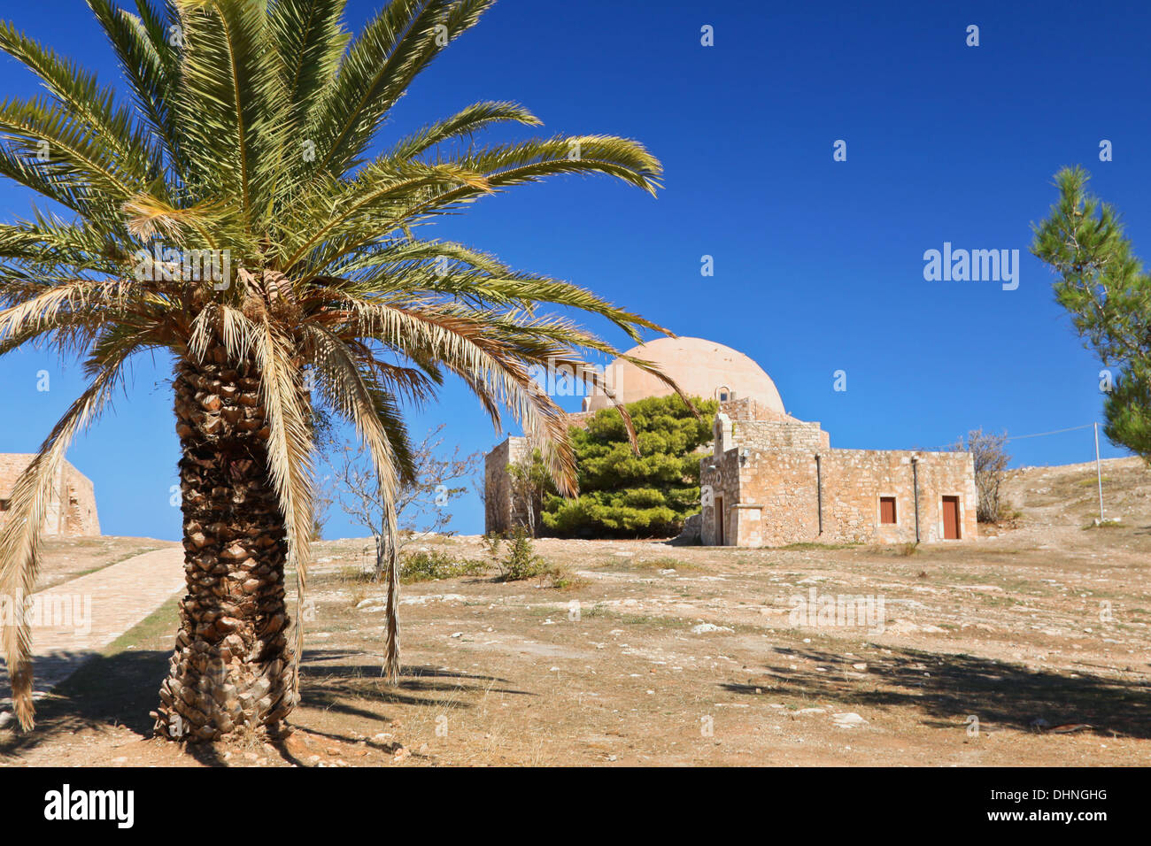 Moschea del Sultano Ibrahim Han all'interno della fortezza veneziana, Palekastro, Regione di Rethimno, sull'isola di Creta, Grecia. Foto Stock