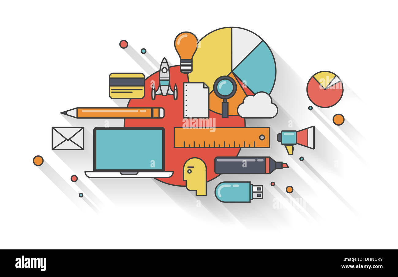 Profilo piatto illustrazione concetto moderno di business planning per lo sviluppo e la gestione di routine di tutti i giorni Foto Stock