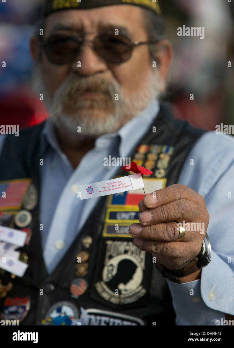 Maschio americano veterani militari prima di un veterano del giorno parade di Austin in Texas Foto Stock