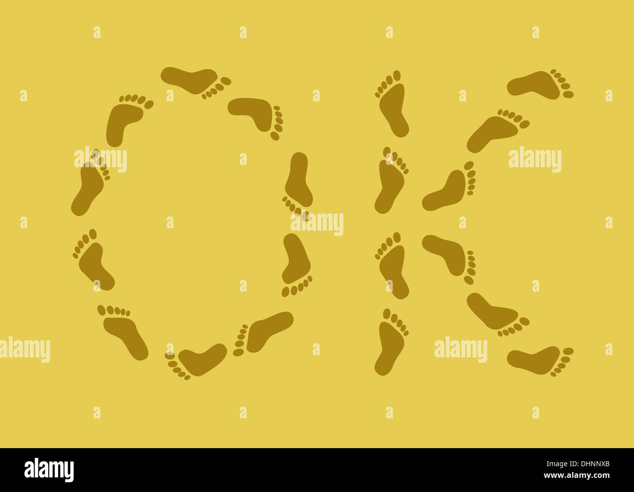 Parola OK da tracce sulla sabbia Foto Stock