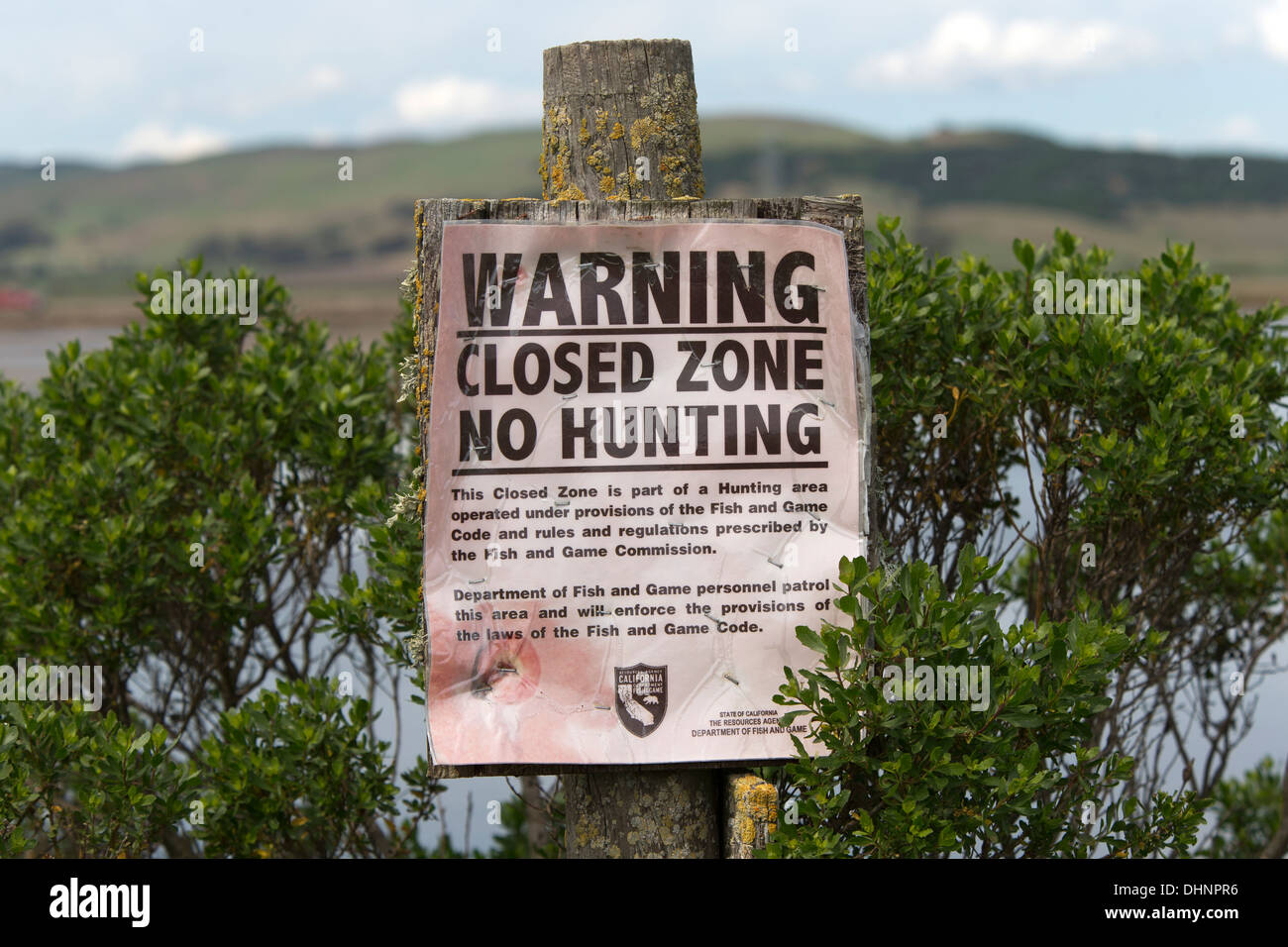 Spia zona chiusa nessun segno di caccia San Pablo Bay National Wildlife Refuge, California, USA. Foto Stock