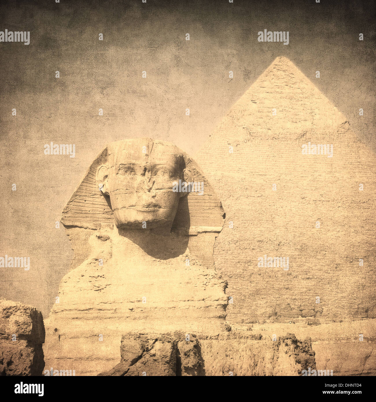 Immagine di grunge di sphynx e piramide Foto Stock