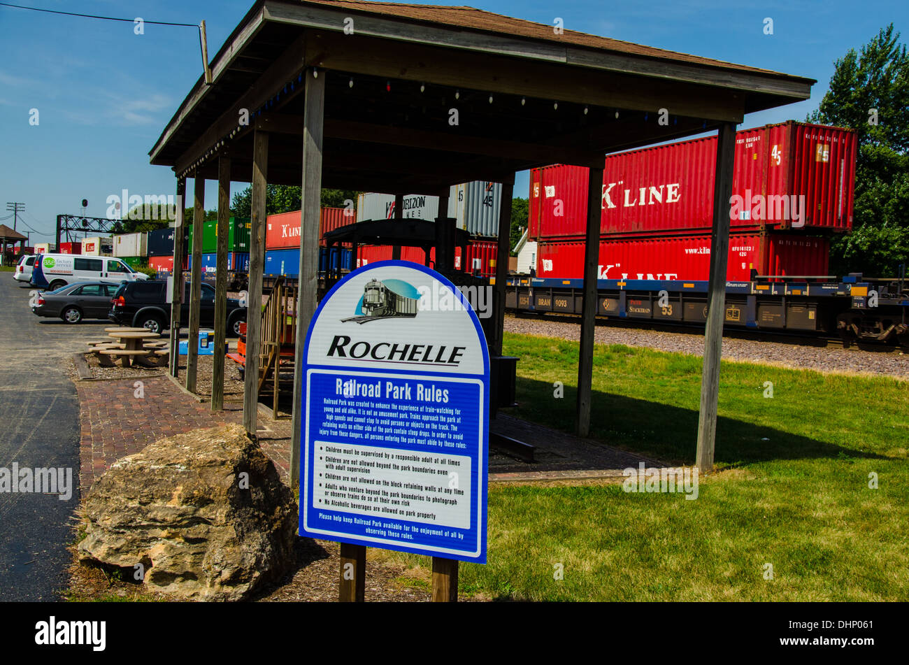 La ferrovia di Rochelle Park di Rochelle, Illinois, una città lungo la Lincoln Highway, Foto Stock