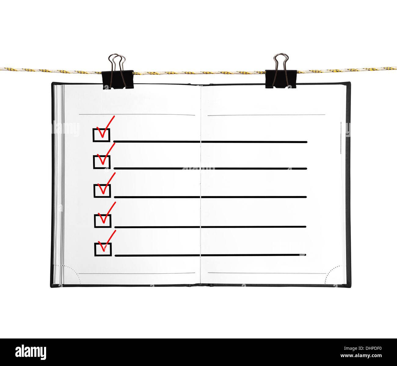 Prenota cliped sulla corda con casella di controllo Foto Stock