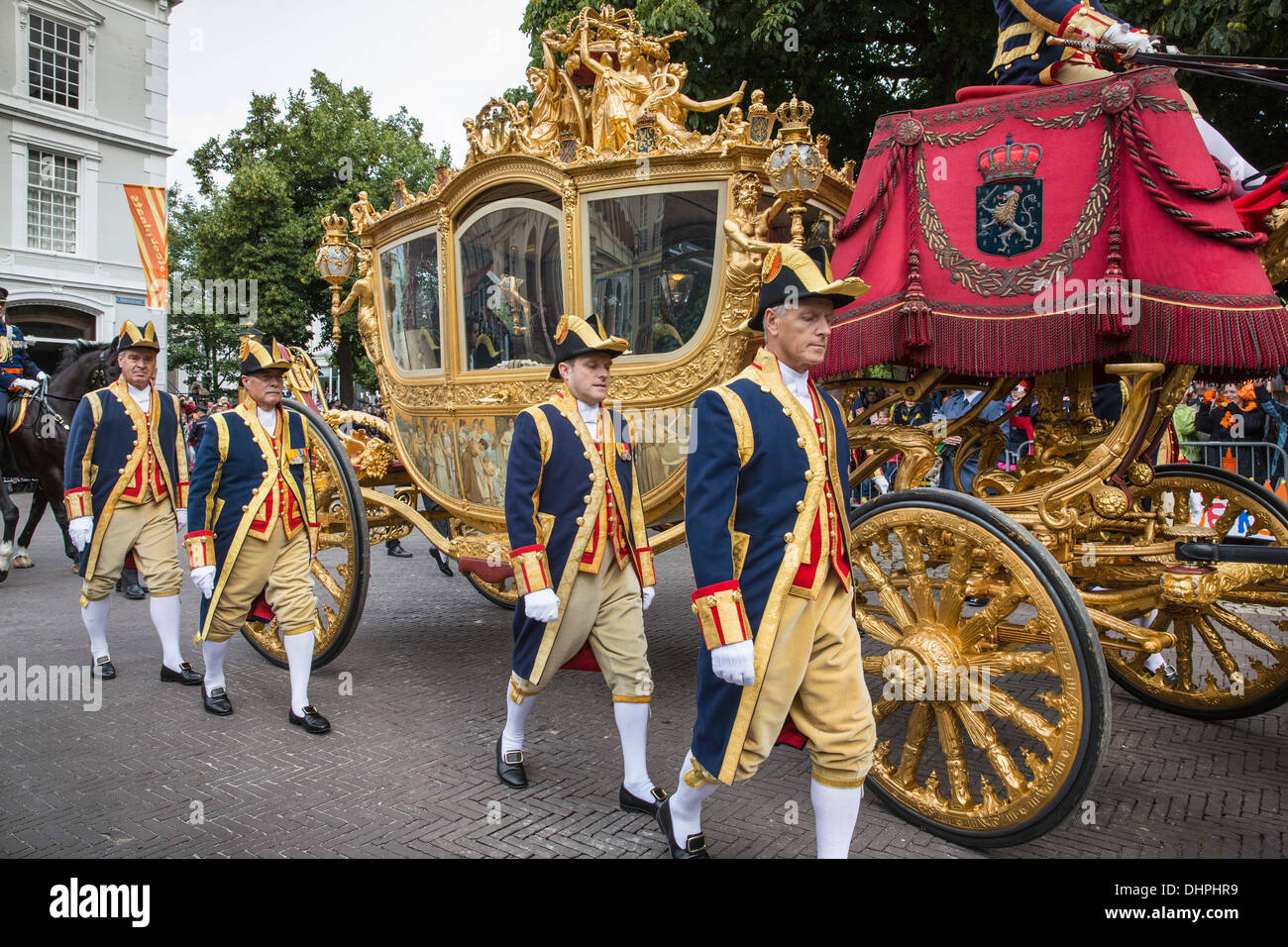 Paesi Bassi, l'Aia, 17 settembre 2013, chiamato Prinsjesdag, Willem-Alexander re e regina Maxima nel golden coach Foto Stock