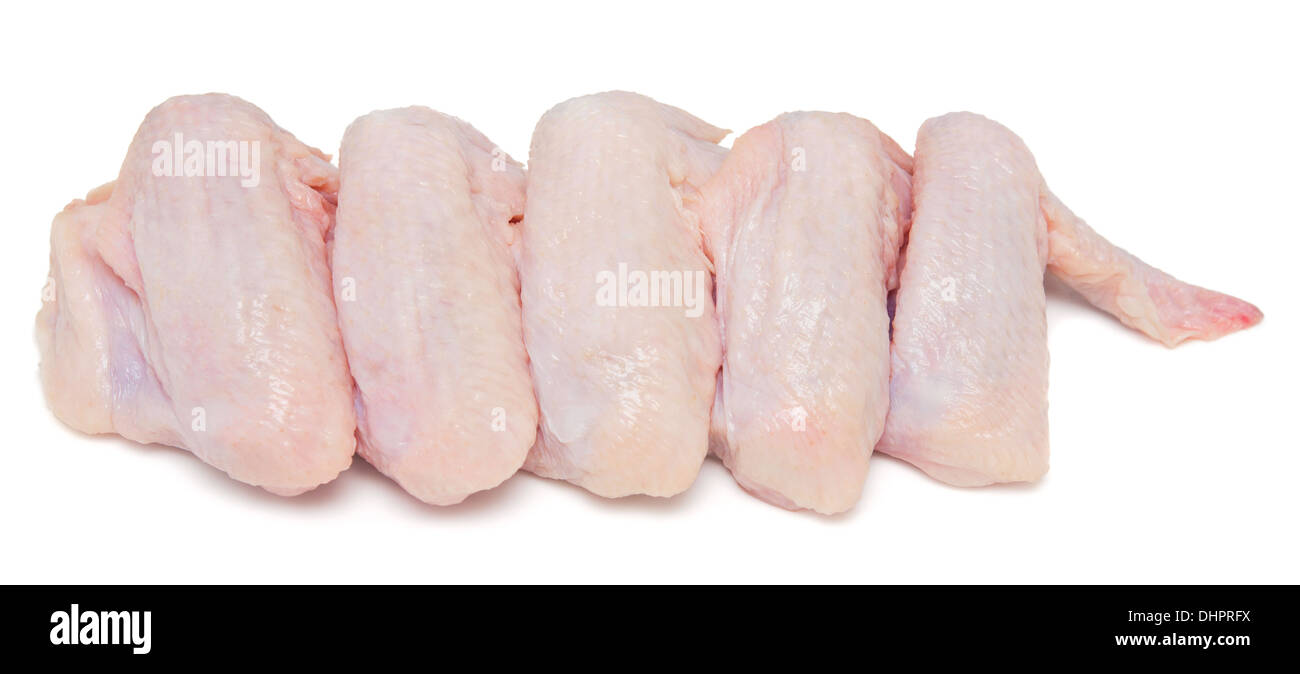 Materie di ali di pollo isolati su sfondo bianco Foto Stock