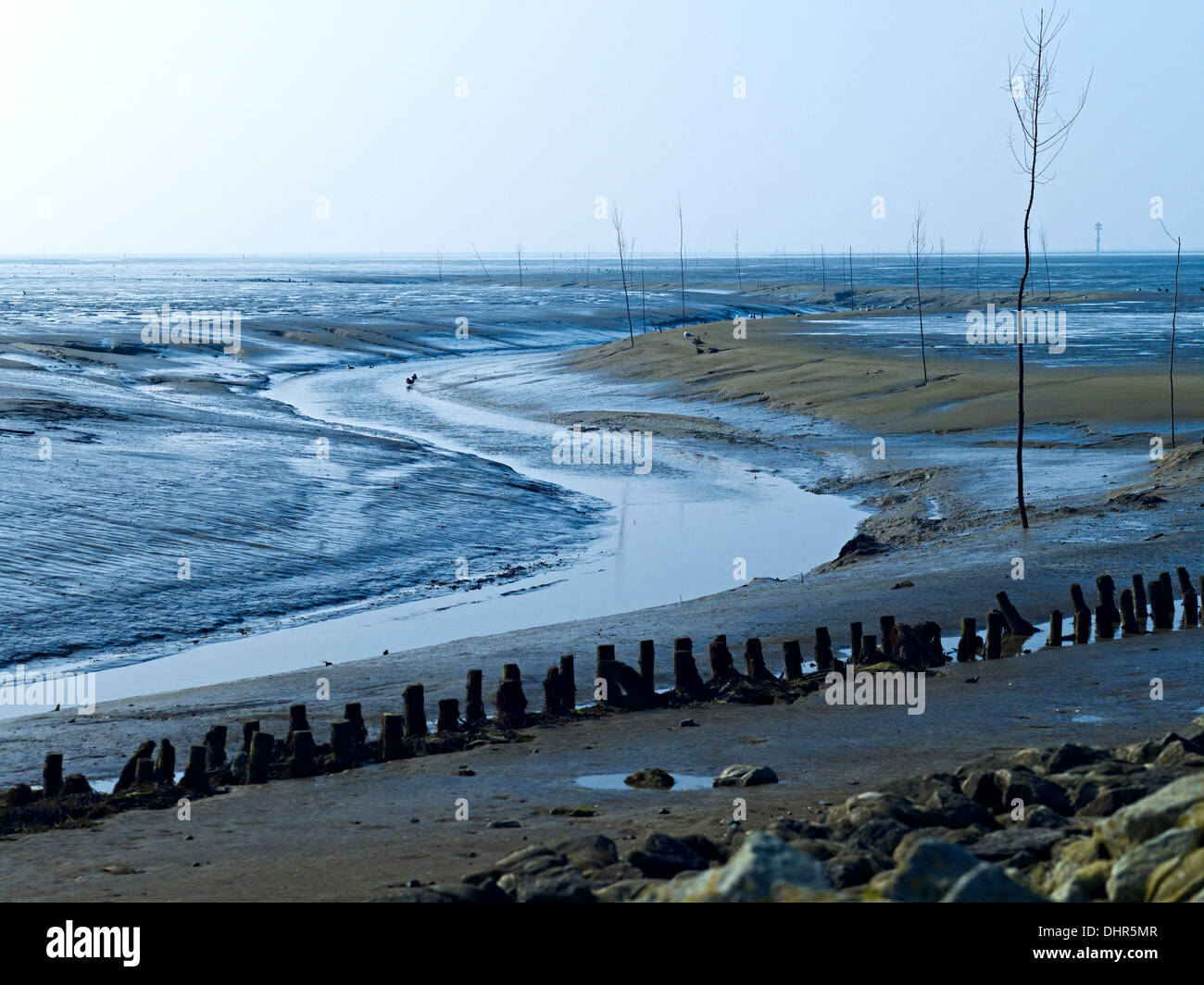 Modo Pricken al porto a bassa marea in Wremen, Bassa Sassonia, Germania Foto Stock