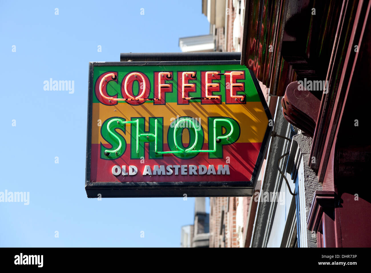 Segno di un coffee shop in Amsterdam, Paesi Bassi Foto Stock