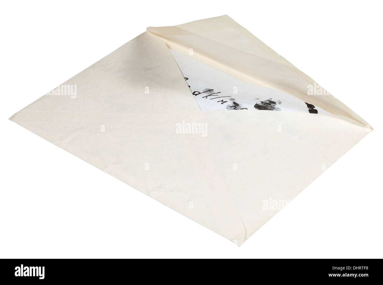 Aprire la busta di carta con la lettera con i bambini gli scarabocchi isolati su sfondo bianco Foto Stock