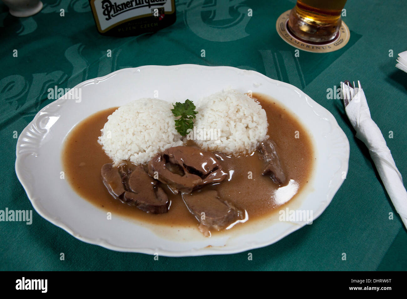 Carne di maiale con riso cibo ceco Repubblica Ceca Foto Stock