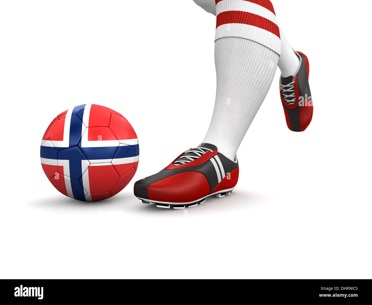 L uomo e il pallone da calcio con bandiera norvegese (percorso di clipping incluso) Foto Stock