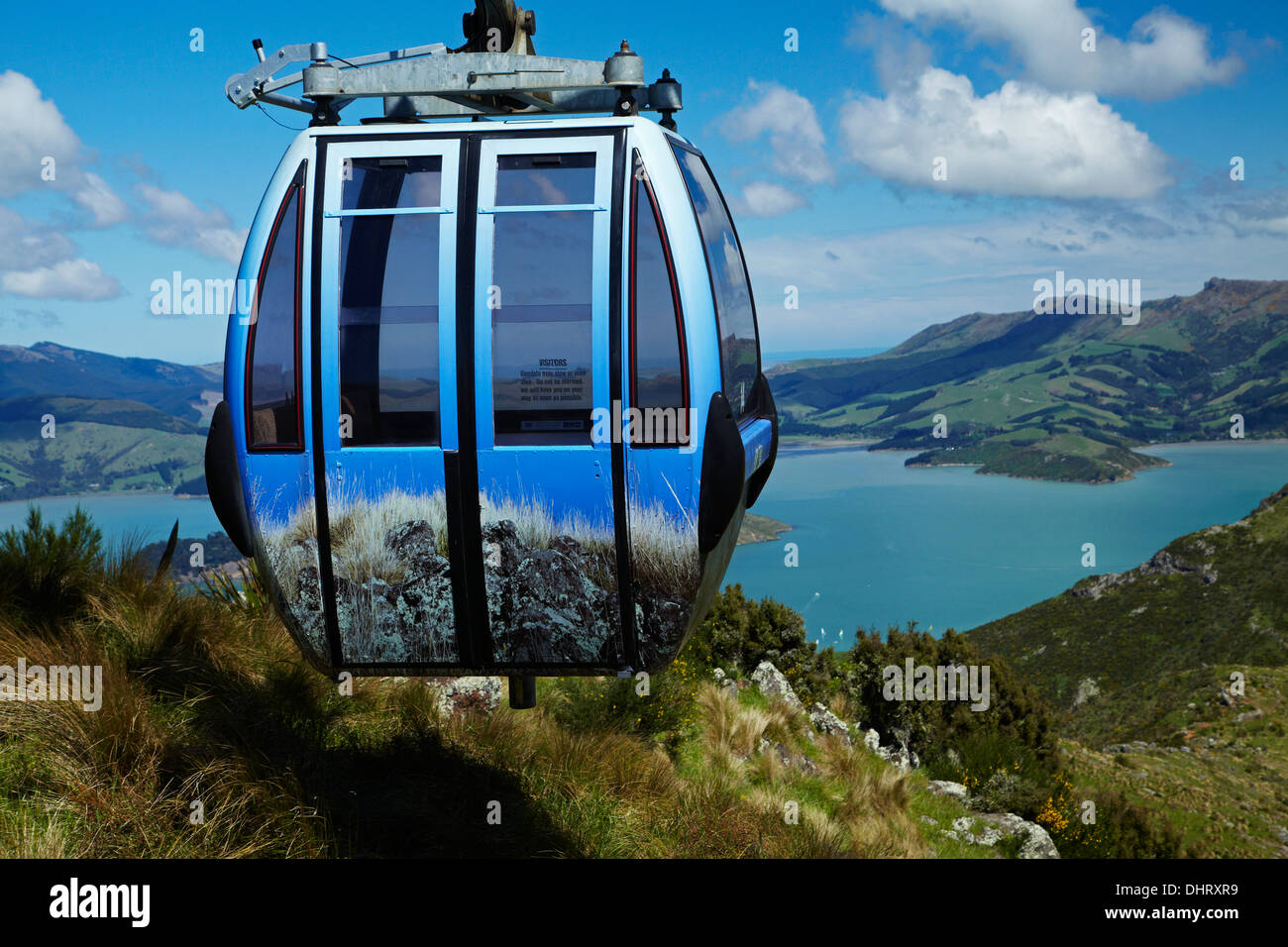 Christchurch Gondola, porta le colline, e Lyttelton Harbour, Christchurch, Canterbury, Isola del Sud, Nuova Zelanda Foto Stock