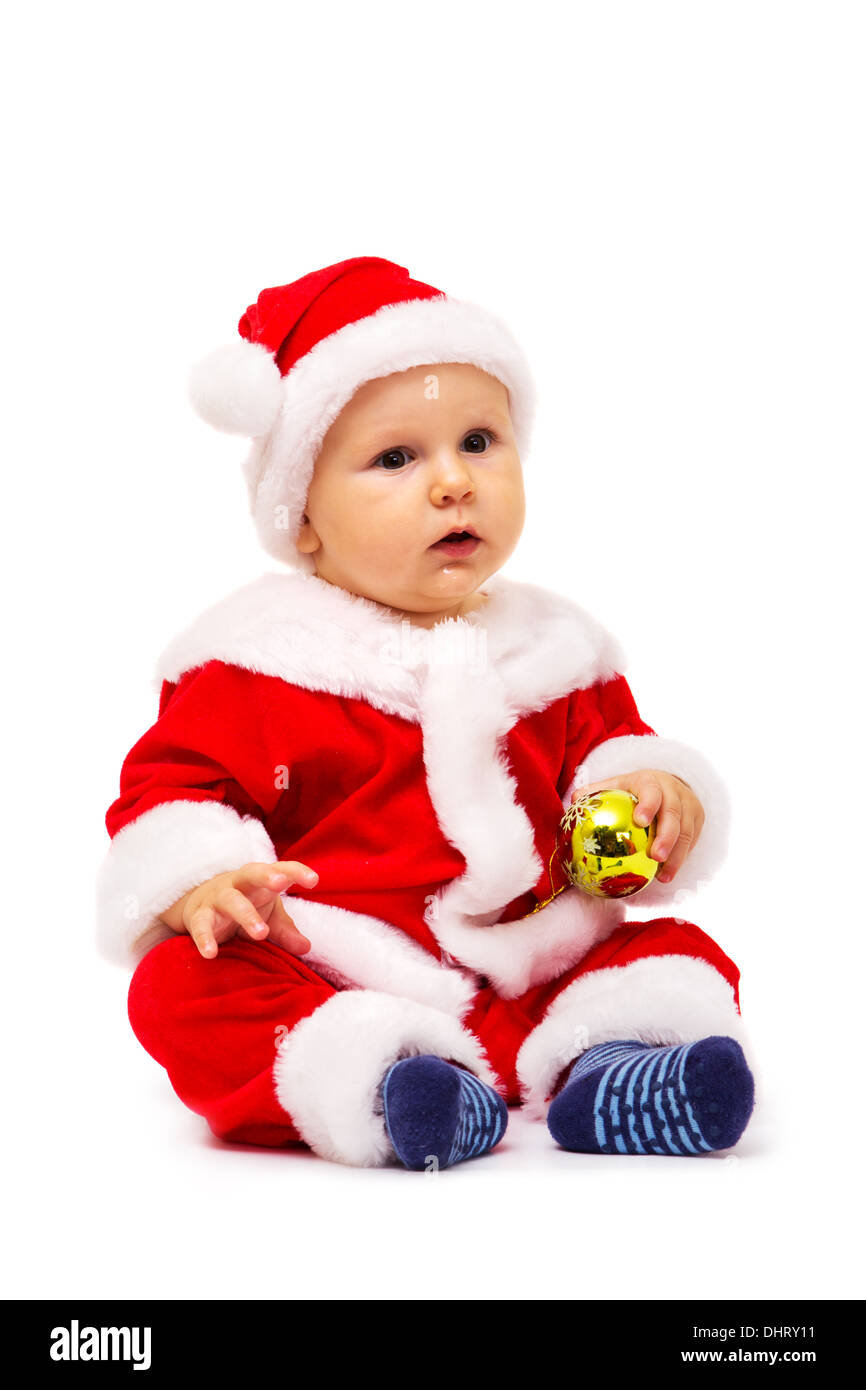 Piccola Santa con i giocattoli e le sfere in mani Foto Stock
