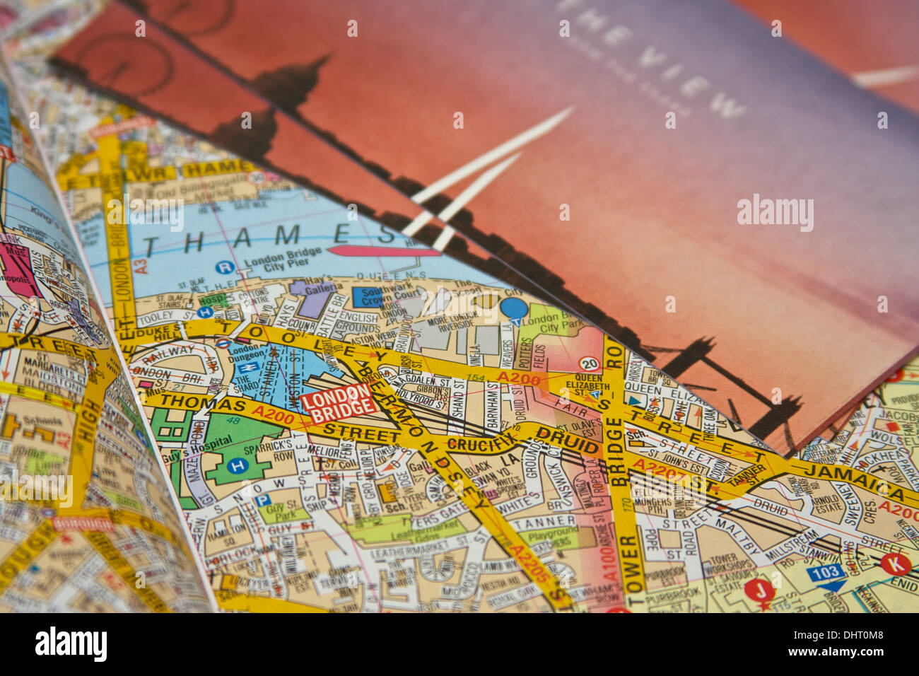 London street mappa con focus sulla posizione di "Shard' e biglietti d'ingresso. Foto Stock