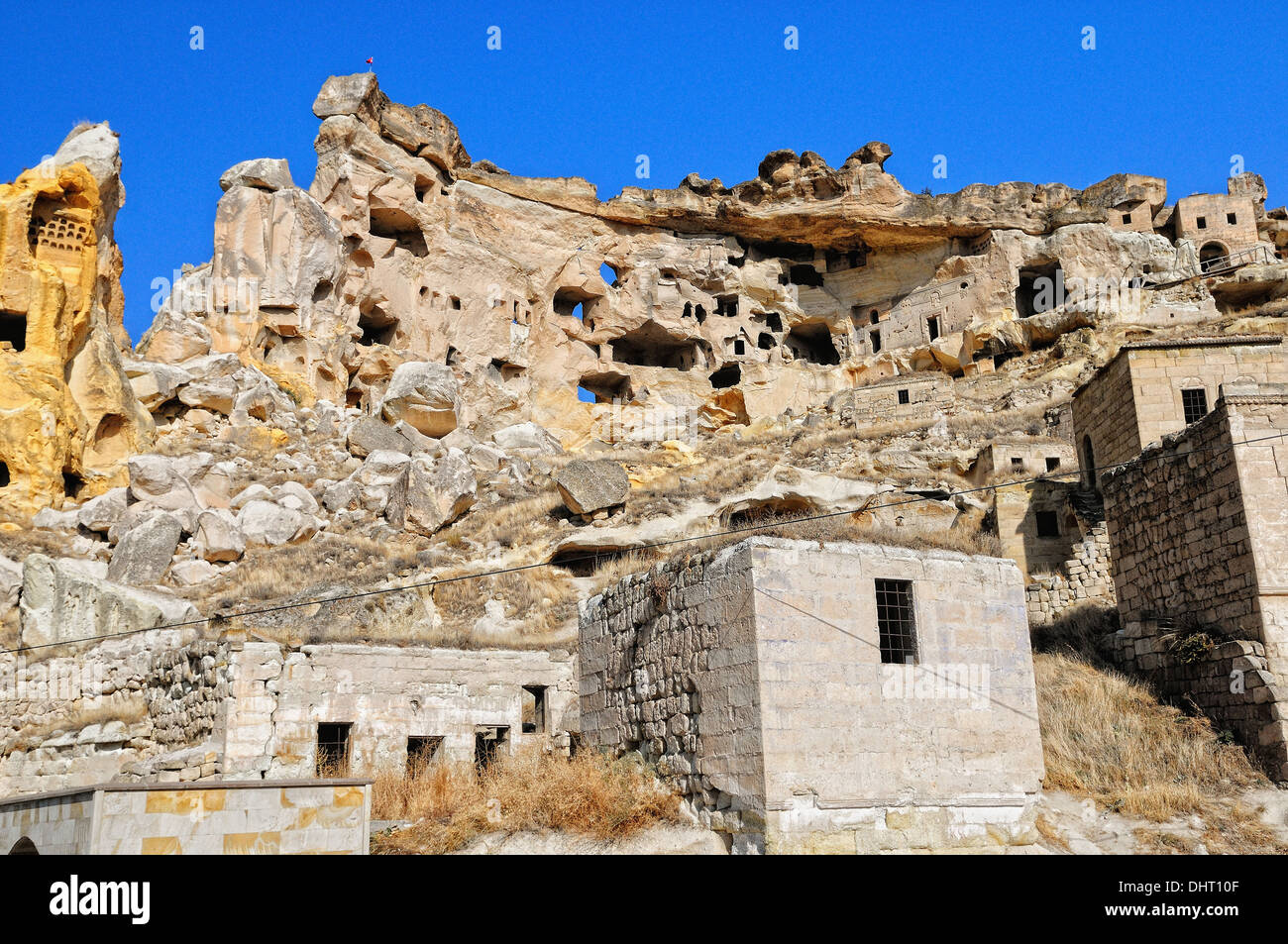 Rischio di collassamento della grotte Cavusin Turchia Foto Stock