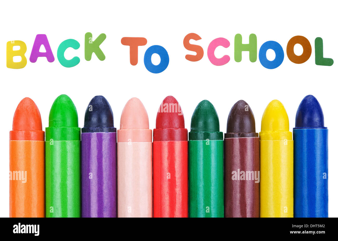 Si torna a scuola con uno sfondo multicolore di cera pastelli Foto Stock