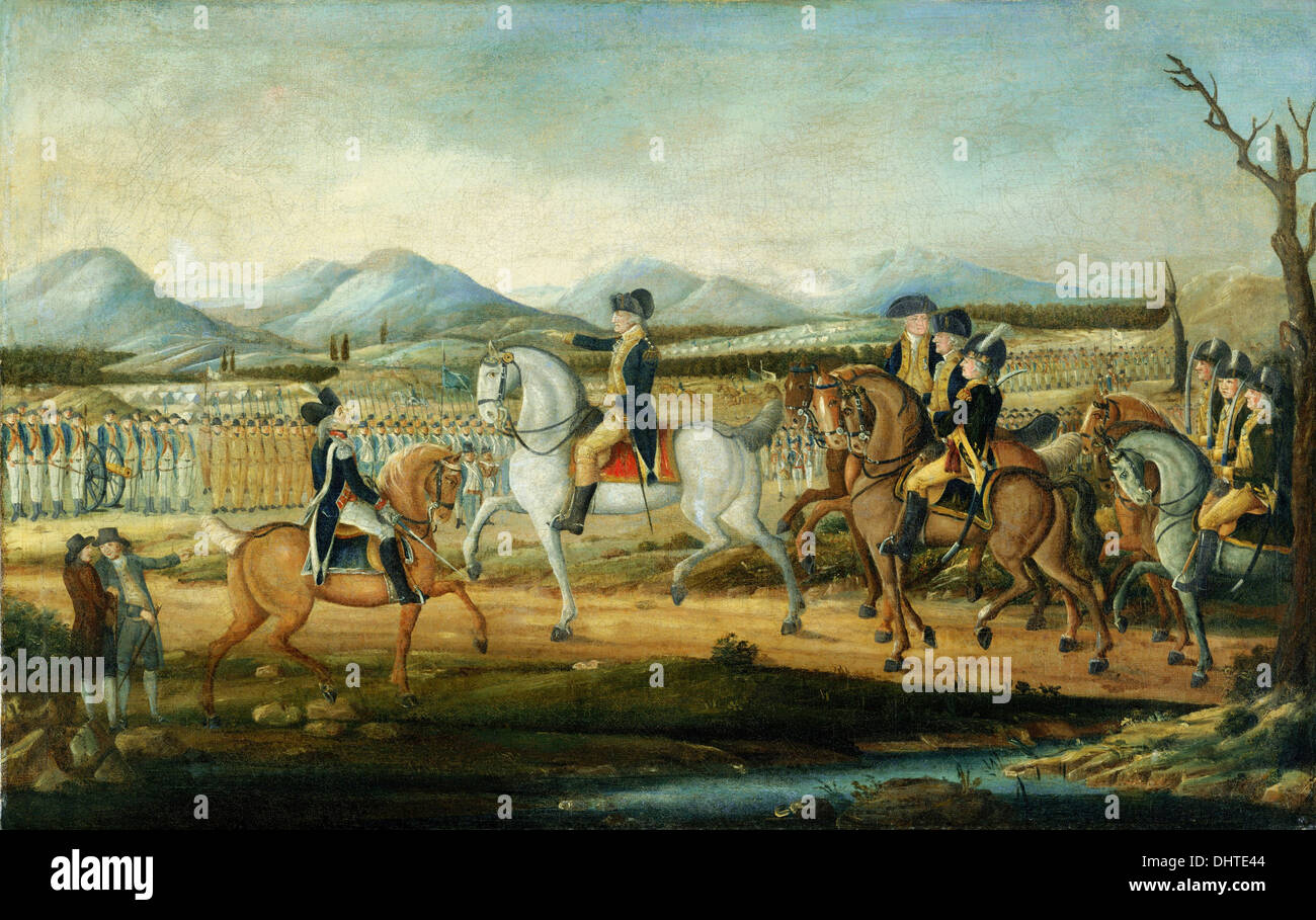 Washington rivedendo l'esercito occidentale, a Fort Cumberland, Maryland - da Federico Kemmelmeyer, 1795 Foto Stock