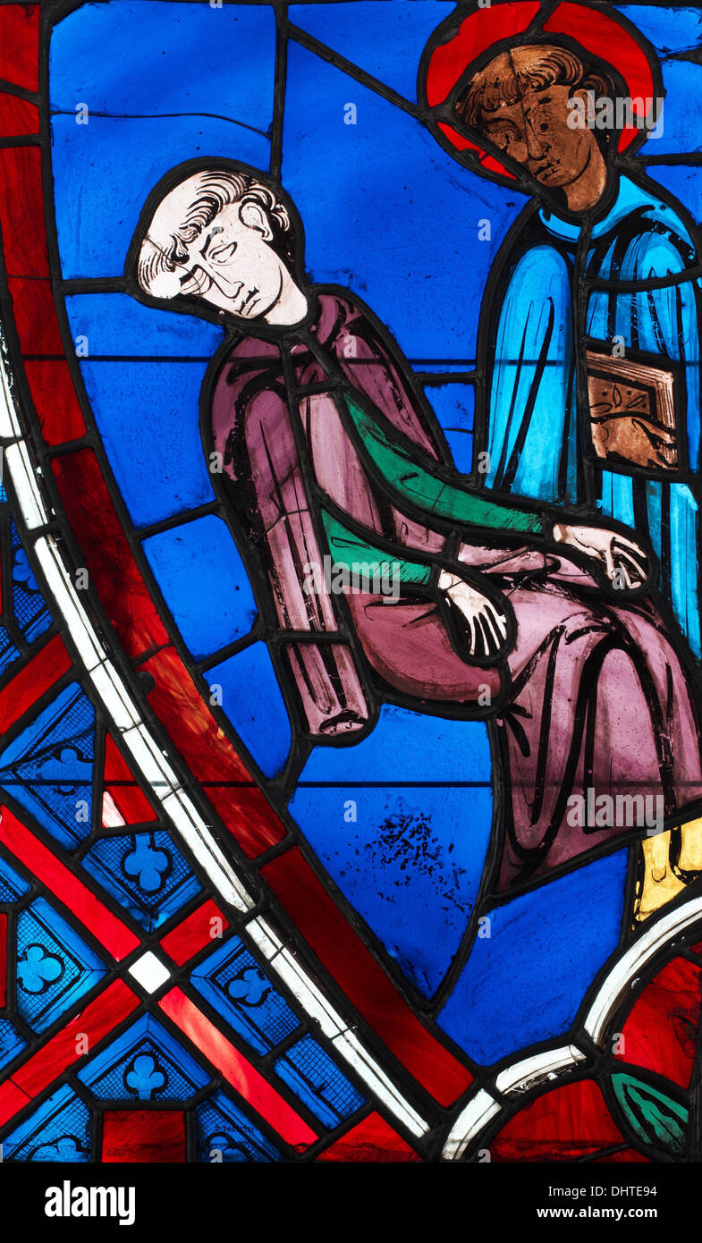 Visione di Saint Germain di Parigi, vetrate, 1245-47, Francia Foto Stock