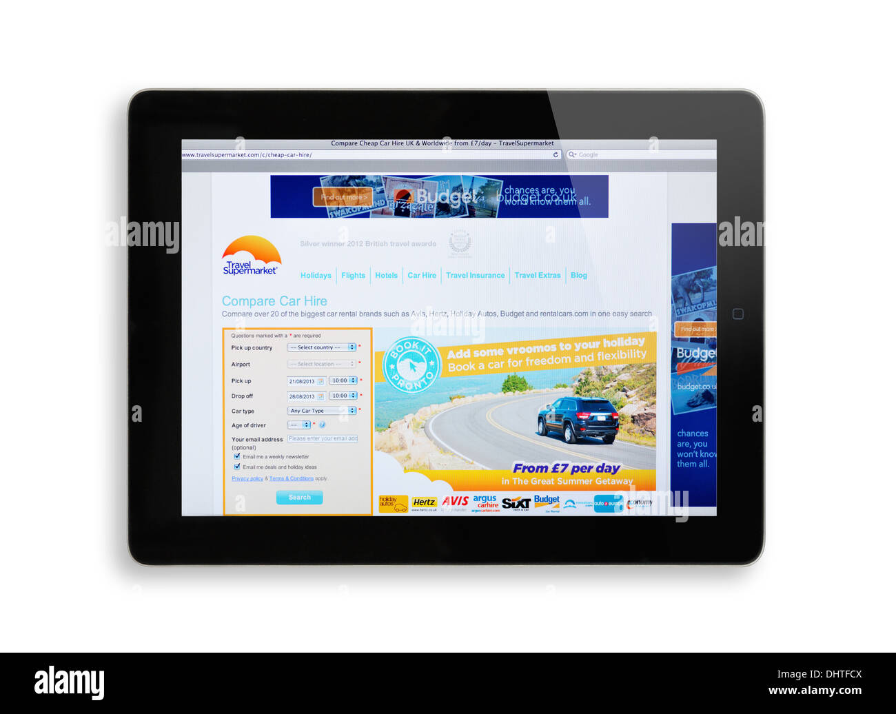 Sito web TravelSupermarket sullo schermo di iPad Foto Stock
