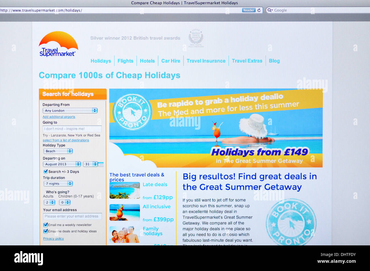 Sito web TravelSupermarket sullo schermo del computer Foto Stock
