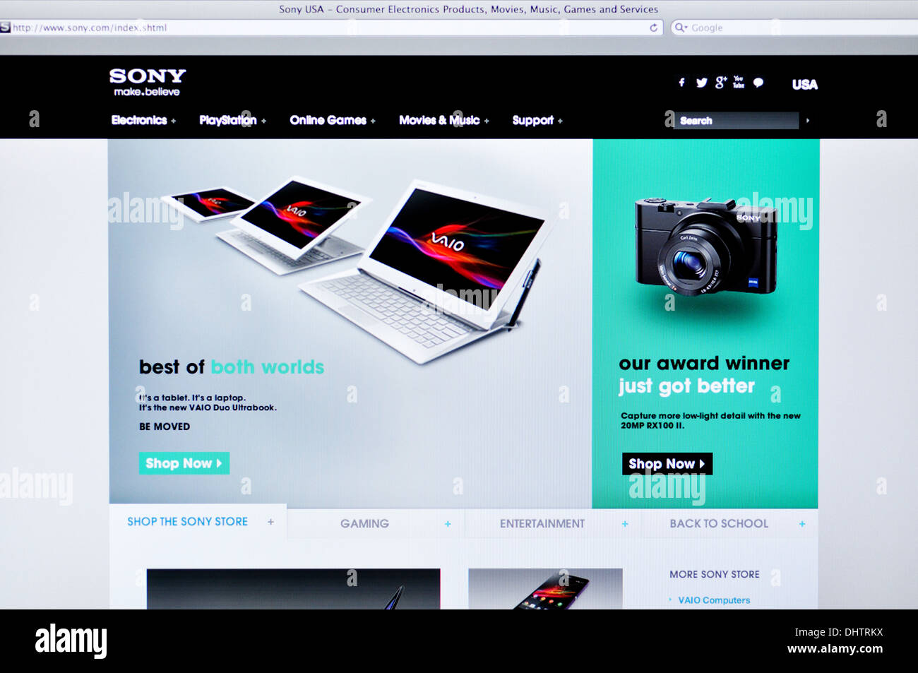 SONY tablet notebook sito web sullo schermo del computer Foto Stock
