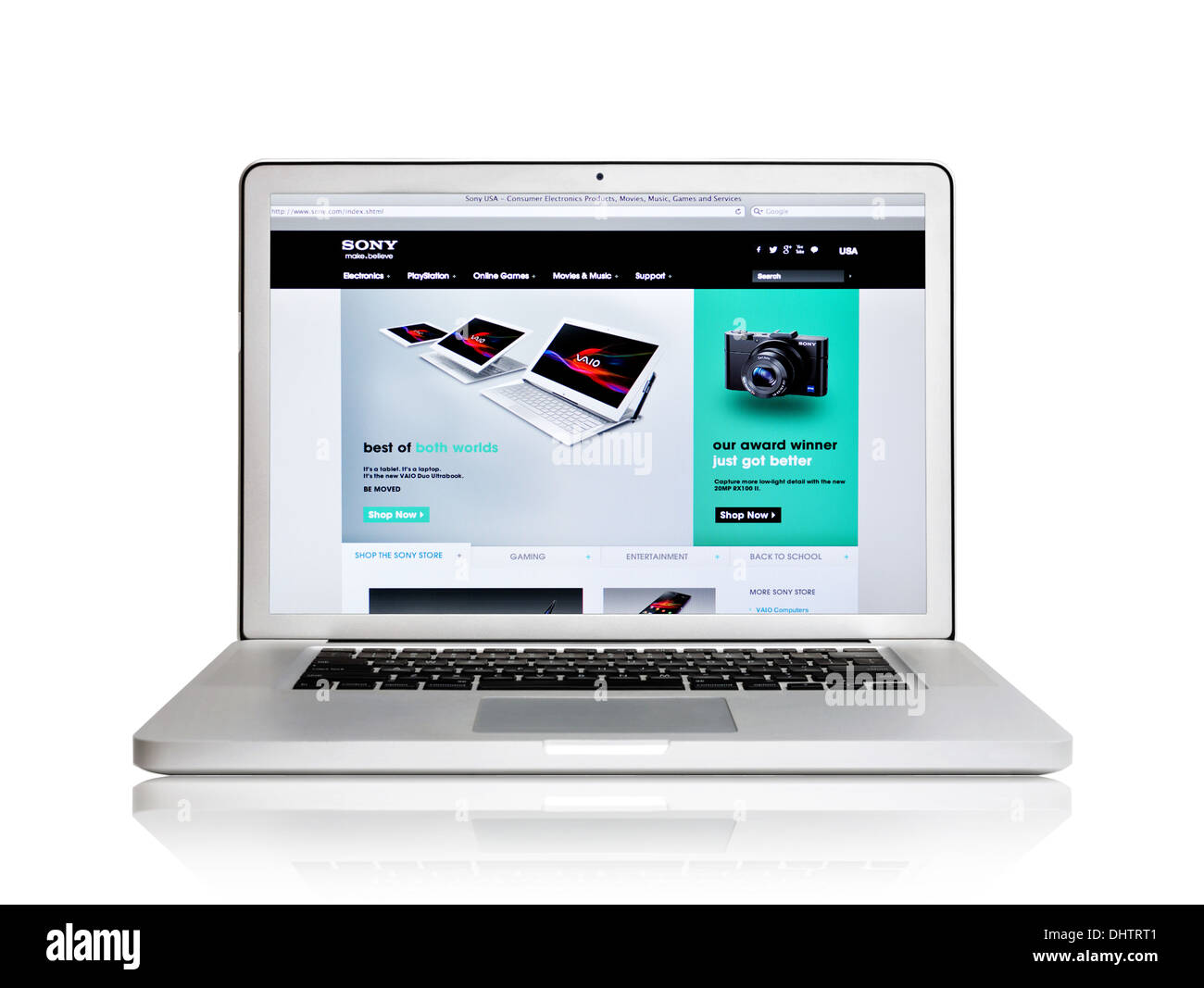 SONY tablet notebook sul sito web allo schermo del laptop Foto Stock