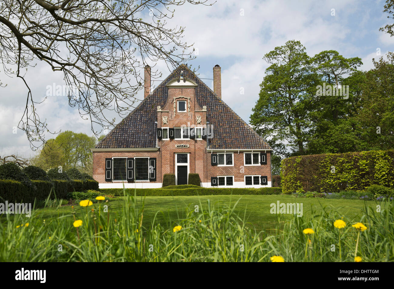 Paesi Bassi, Middenbeemster, tipica fattoria chiamata Stolpboerderij De Eenhoorn in Beemster Polder, un sito patrimonio mondiale dell'UNESCO Foto Stock