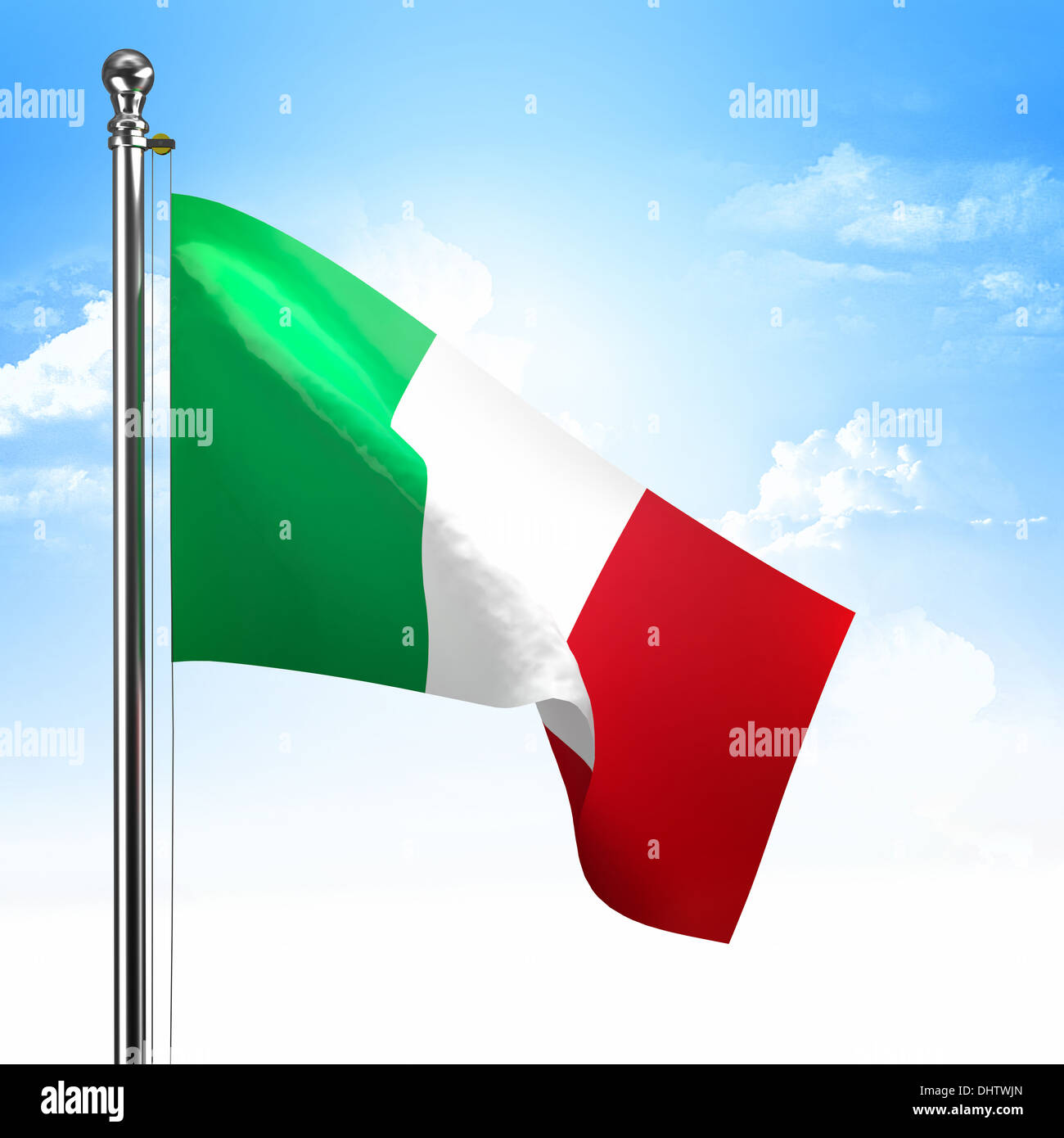 3d bandiera italiana e cielo blu Foto Stock