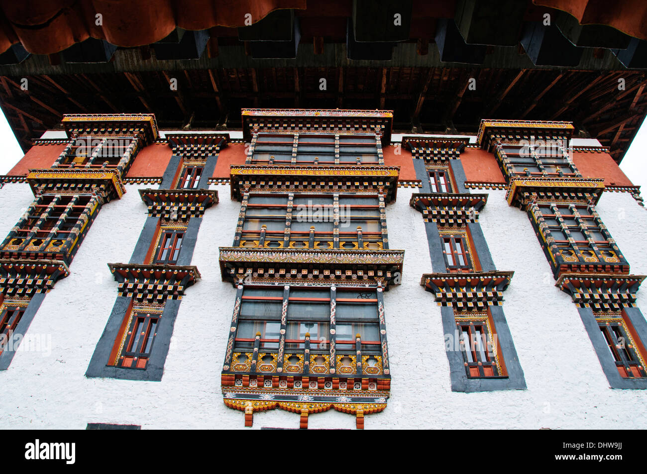 Rinpung Dzong (fortezza)edificio a cinque piani è servita una difesa efficace contro i tentativi di invasione dai tibetani,Paro Valley Foto Stock