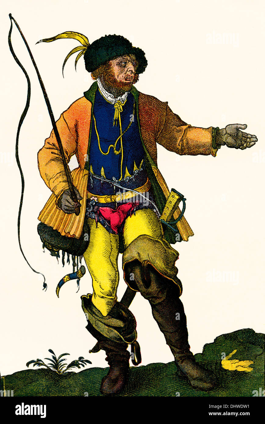 Un sedicesimo secolo drover tedesco in costume tradizionale. Dopo Hans Weigel il libro del costume, 1577. Foto Stock