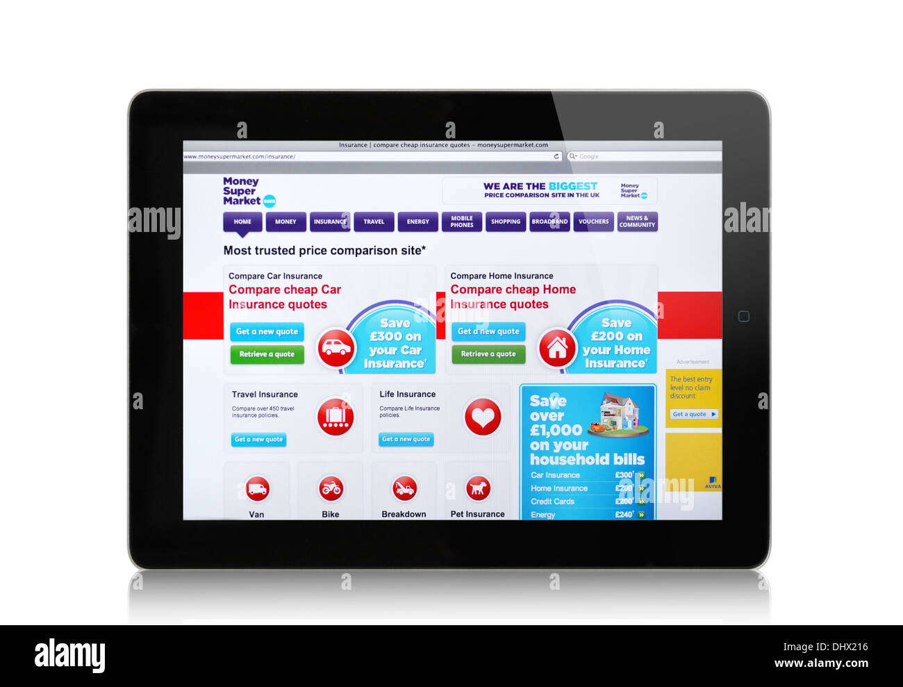 Sito web MoneySuperMarket sullo schermo di iPad Foto Stock