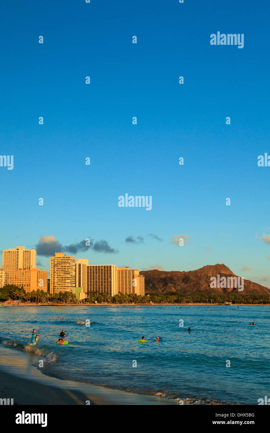 Stati Uniti d'America, Hawaii, Oahu, Honolulu e Waikiki Beach Foto Stock