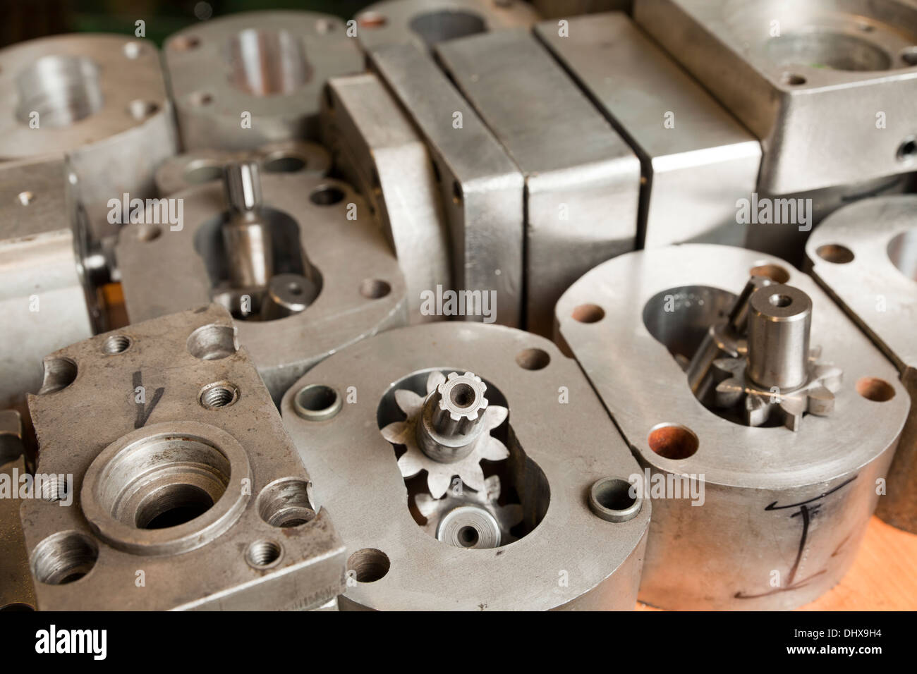 Parti metalliche di macchine idrauliche Foto Stock