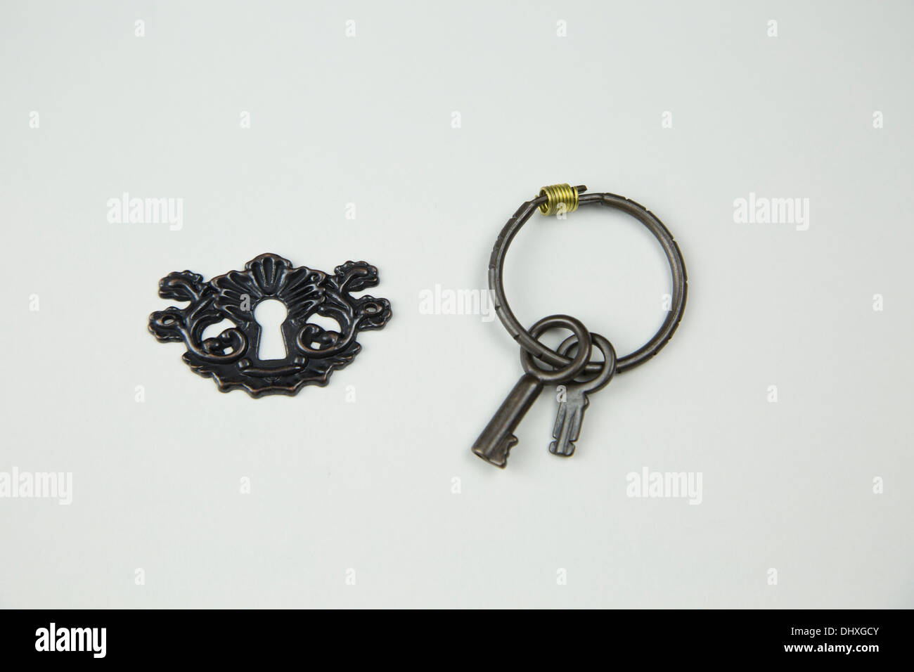 Antique vintage tasti chiave lock blocca open close Foto Stock