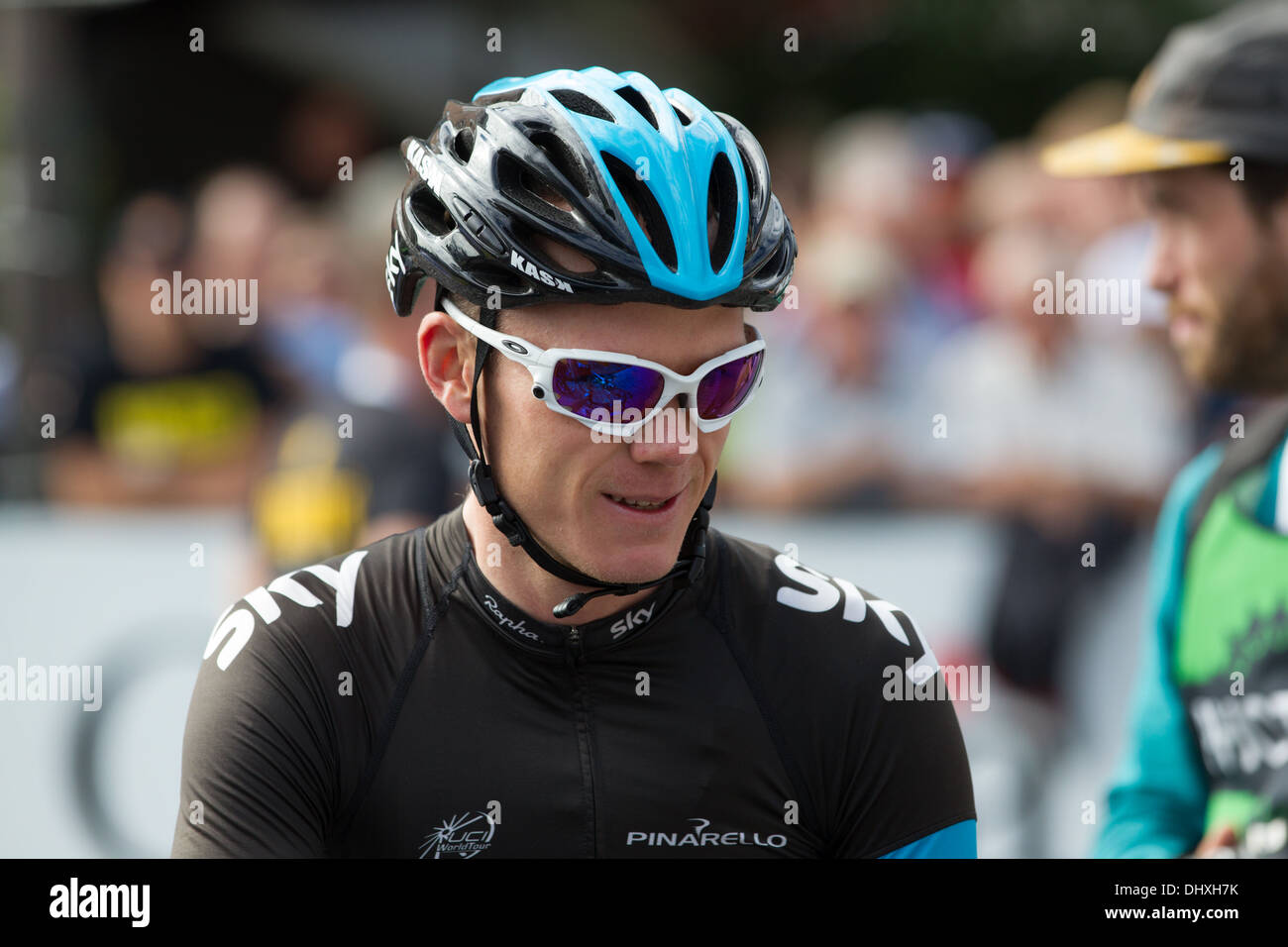 Vincitore del Tour de France Chris Froome all inizio del Grand Prix Cycliste de Québec. Settembre 13, 2013. Foto Stock