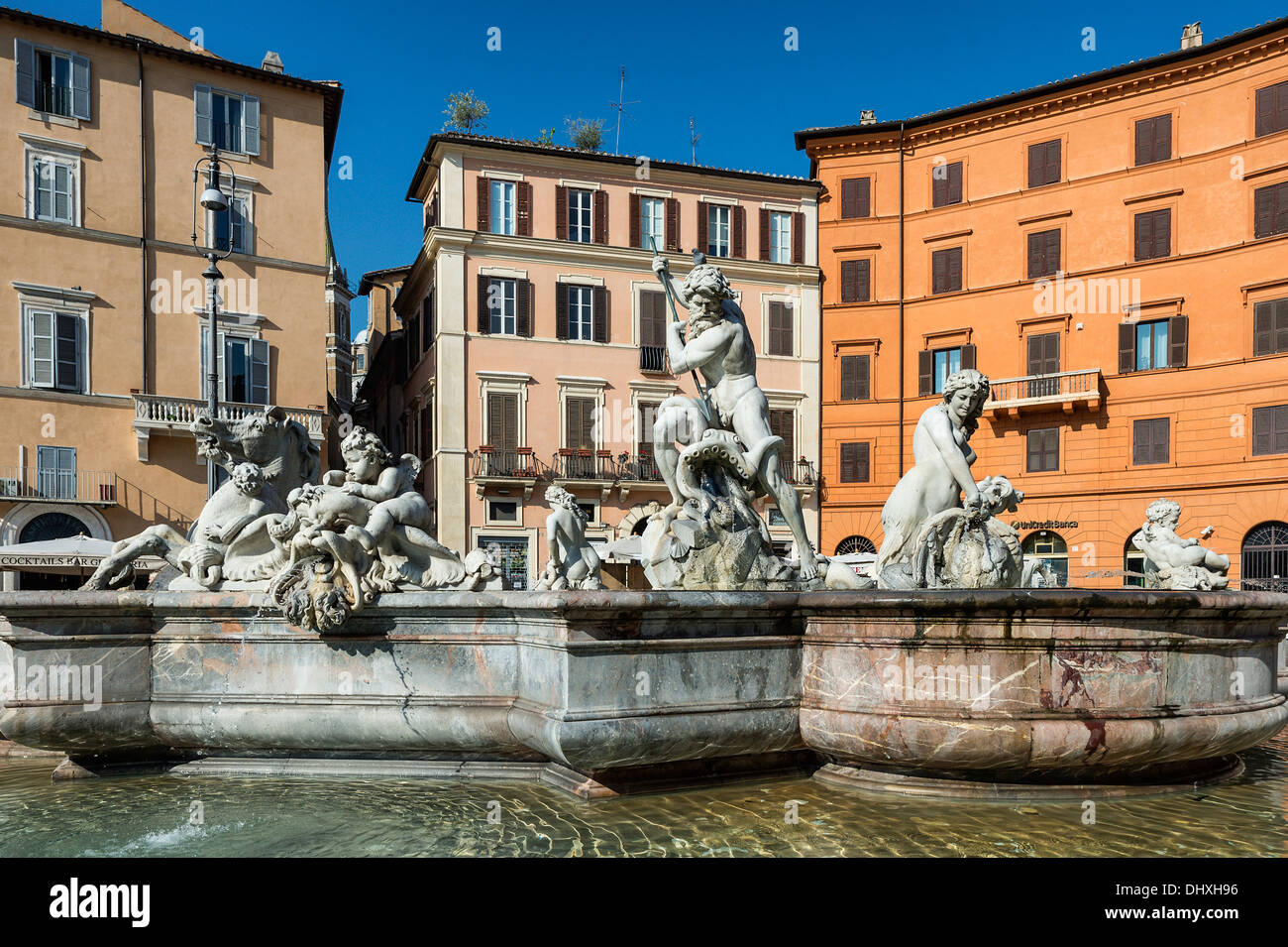 Fontana del Nettuno situato in piazza Navona, Roma, Italia Foto Stock