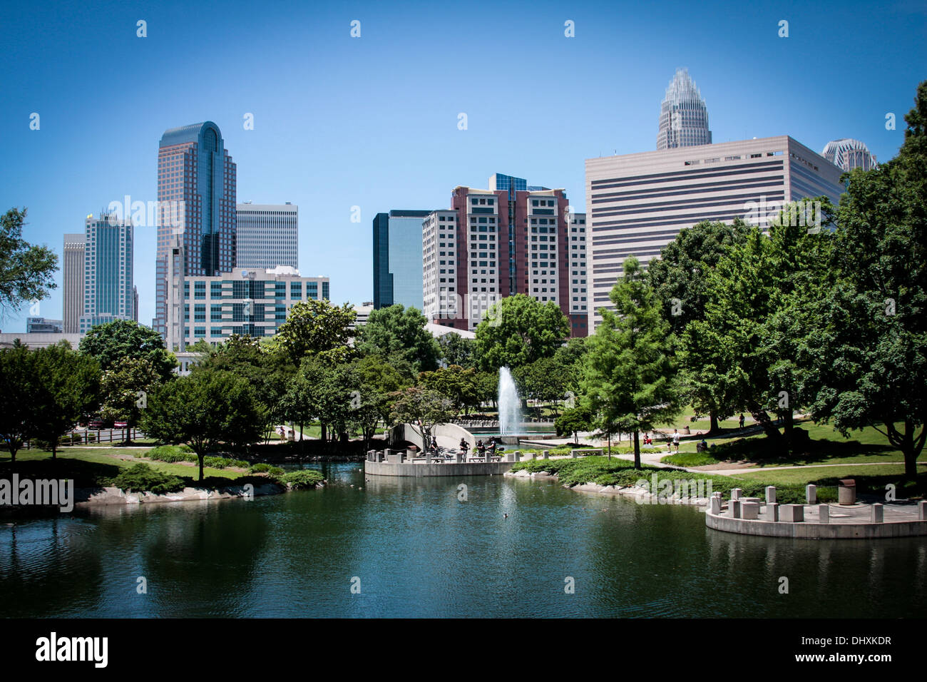 Charlotte Skyline dal Parco Marshall Foto Stock