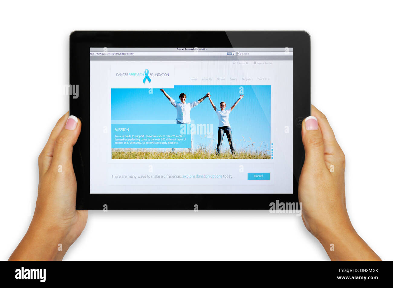 Cancer Research Foundation sito web sullo schermo di iPad Foto Stock