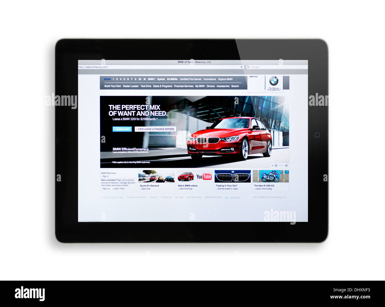 BMW auto tedesca sul sito web di un produttore su iPad Foto Stock