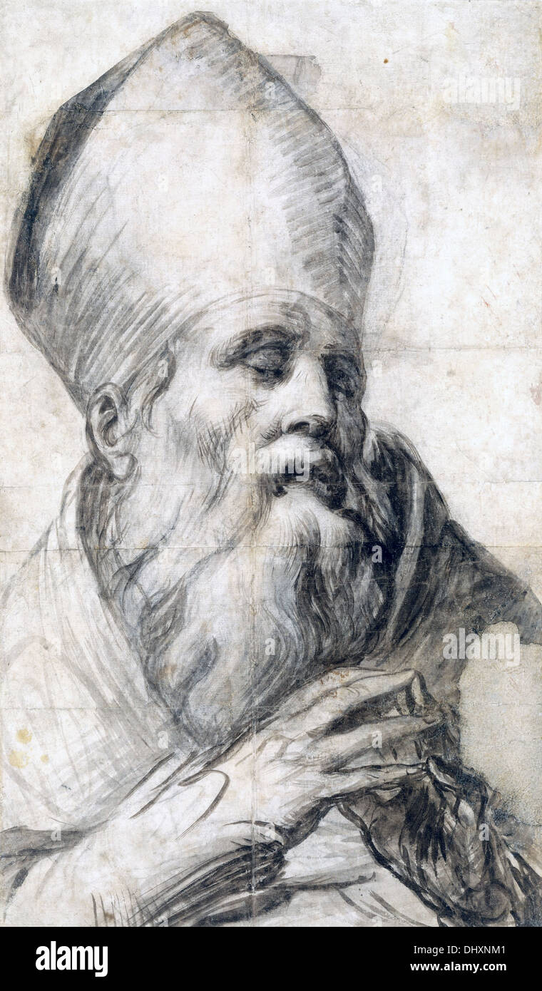 Santo vescovo in preghiera - da Parmigianino, 1528-30 Foto Stock