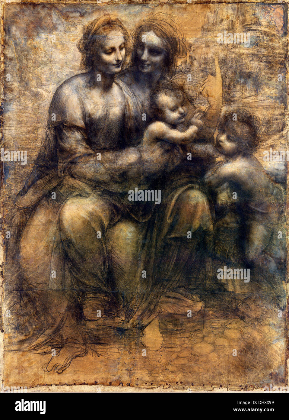 Madonna con il Bambino e Sant'Anna e il giovane San Giovanni - da Leonardo Da Vinci, 1508 Foto Stock