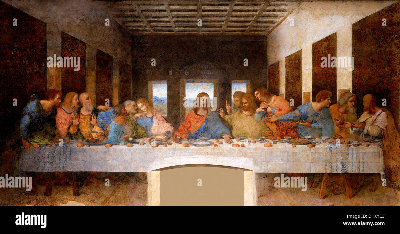 L Ultima Cena - Leonardo da Vinci, 1498, Santa Maria delle Grazie, Milano, Italia Foto Stock